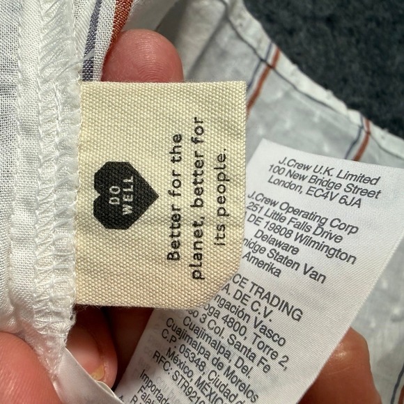 Madewell Smocked Button Front Striped Swiss Dot Top White Brown Blue Small - Picture 5 of 9